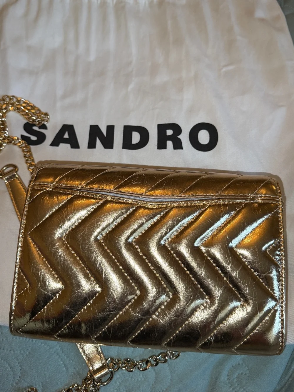 Sandro Yza Pocket Crackled Leather Clutch Brand New